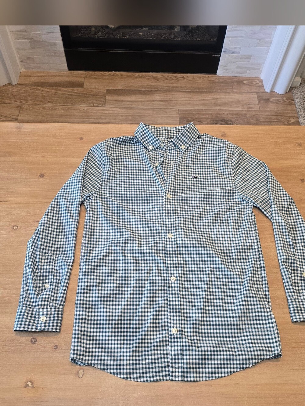 Vineyard Vines Boys Performance Gingham Button Down Green Size S 8/10